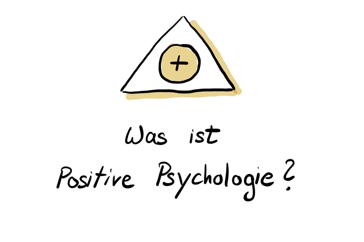 Sketchnote – Dreieck mit Pluszeichen und die Frage: Was ist Positive Psychologie?
